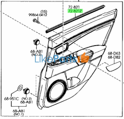 Молдинг стекла задней правой двери Mazda 3 (2003-2009)